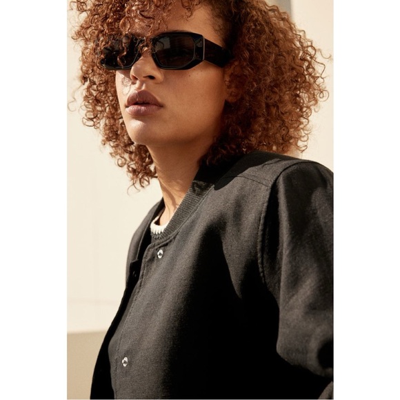 Black Linen Blend Bomber Jacket - Picture 2 of 7